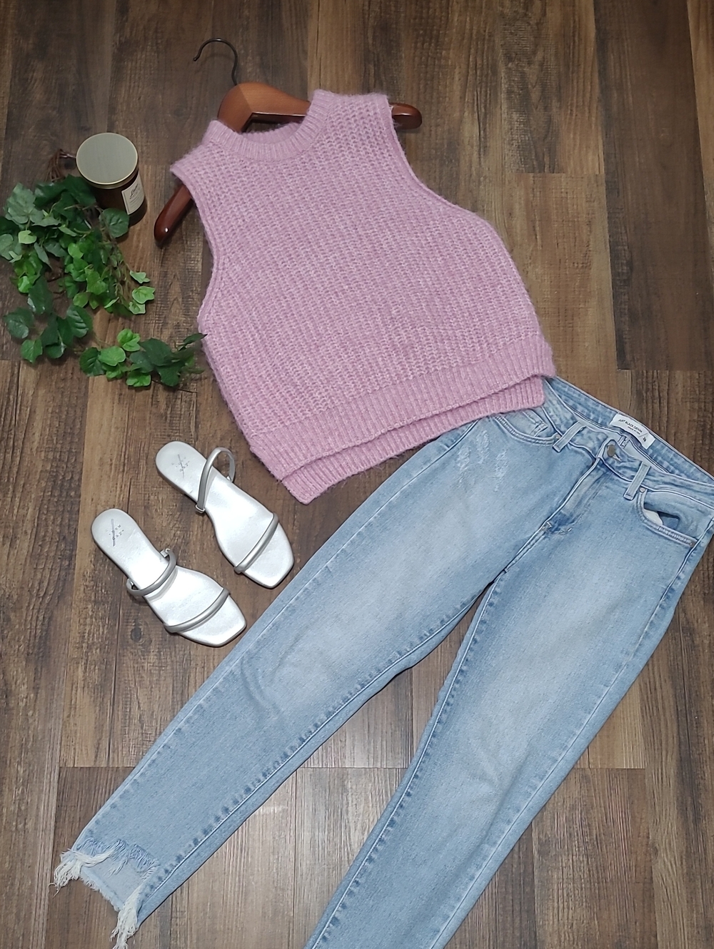 Split Hem Fuzzy Sweater Vest